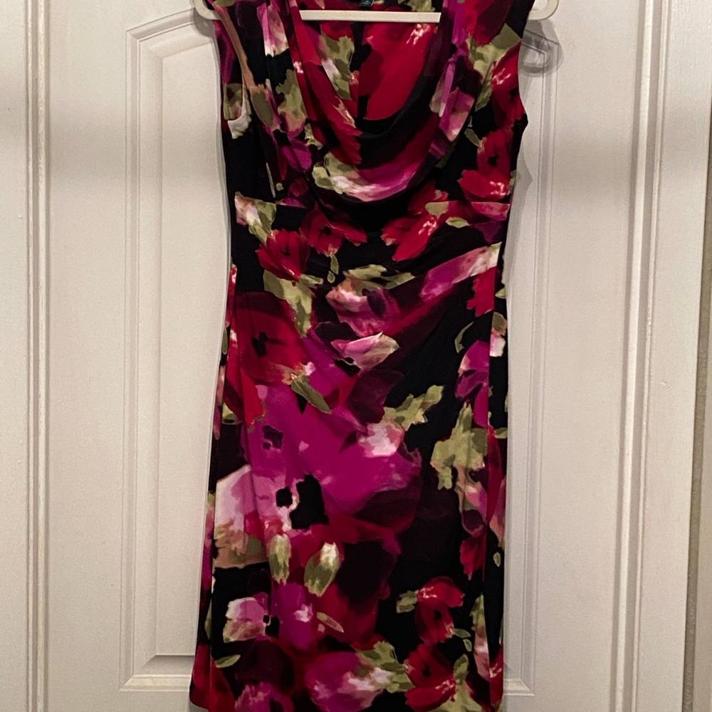 Ralph Lauren Pink and Black Floral Midi Dress